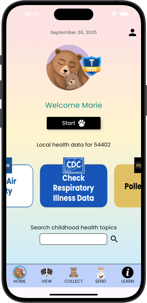 MamaBear app symptom screen
