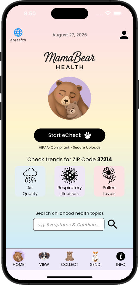 MamaBear home screen showing how a parent starts an eCheck.