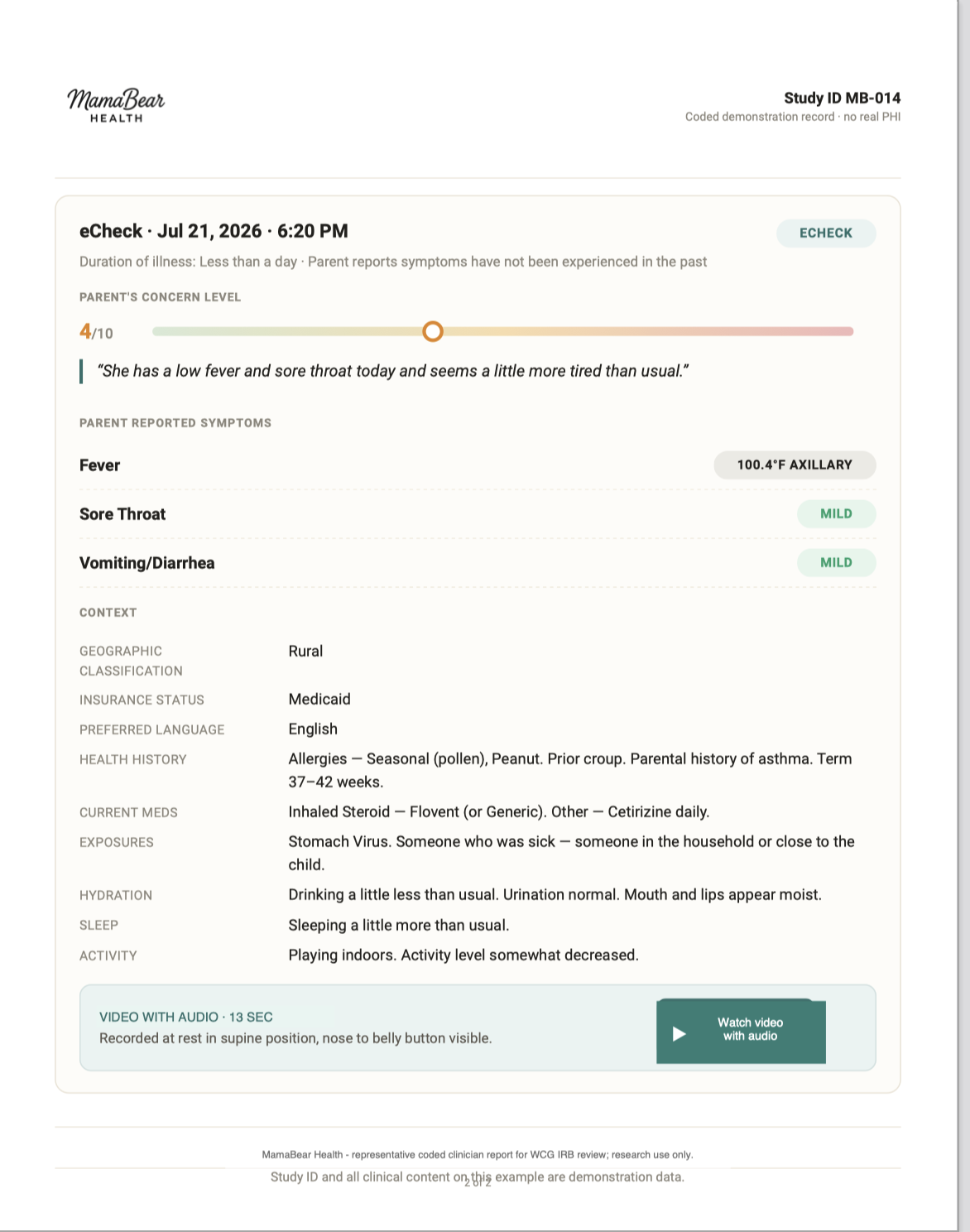 MamaBear clinician report